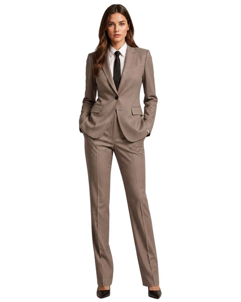 Jones New York Womens Taupe Gray Beige Pant Suit Set Sz 8 with Pants One Button